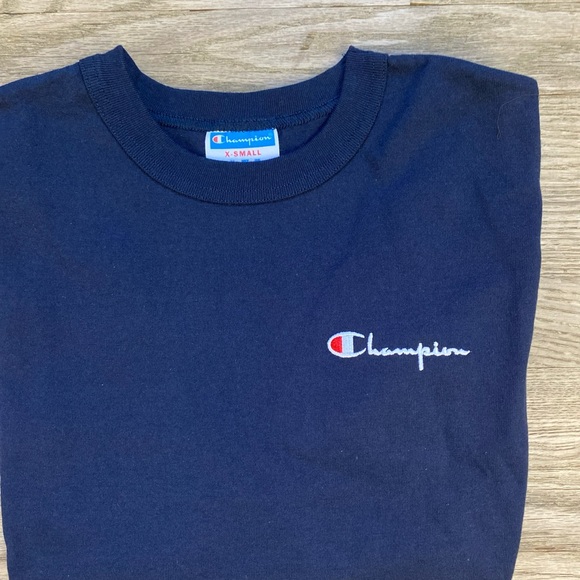 Five (5) NWT Champion Women’s Short Sleeve Thick Tee Left Chest Script Navy - XS - Picture 1 of 10